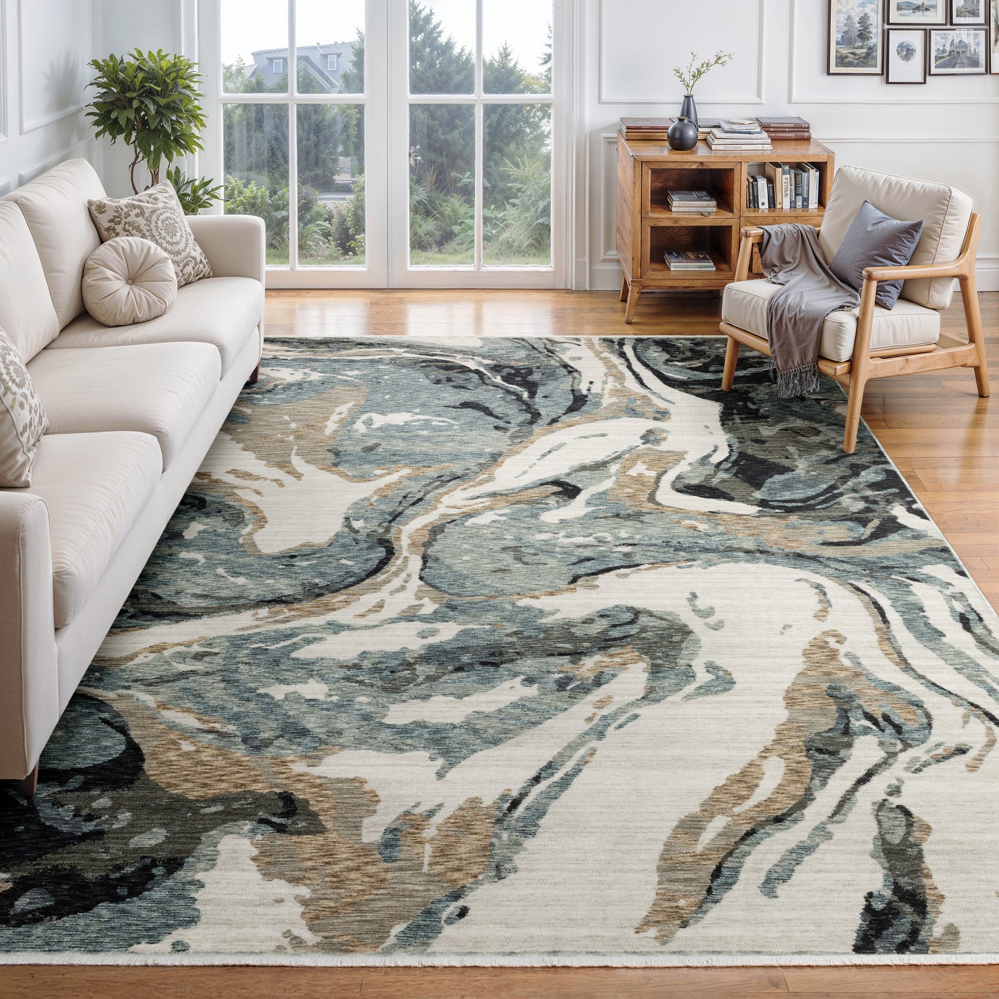 Oriental Weavers Echo  Blue Ivory Modern & Contemporary