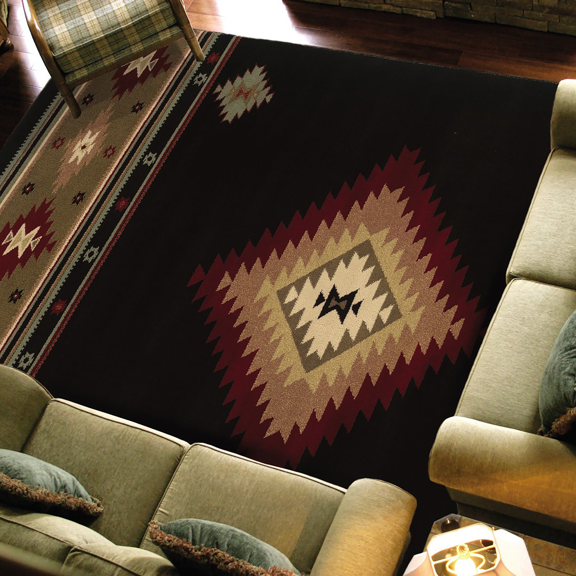 Oriental Weavers Hudson  Black Green Southwestern