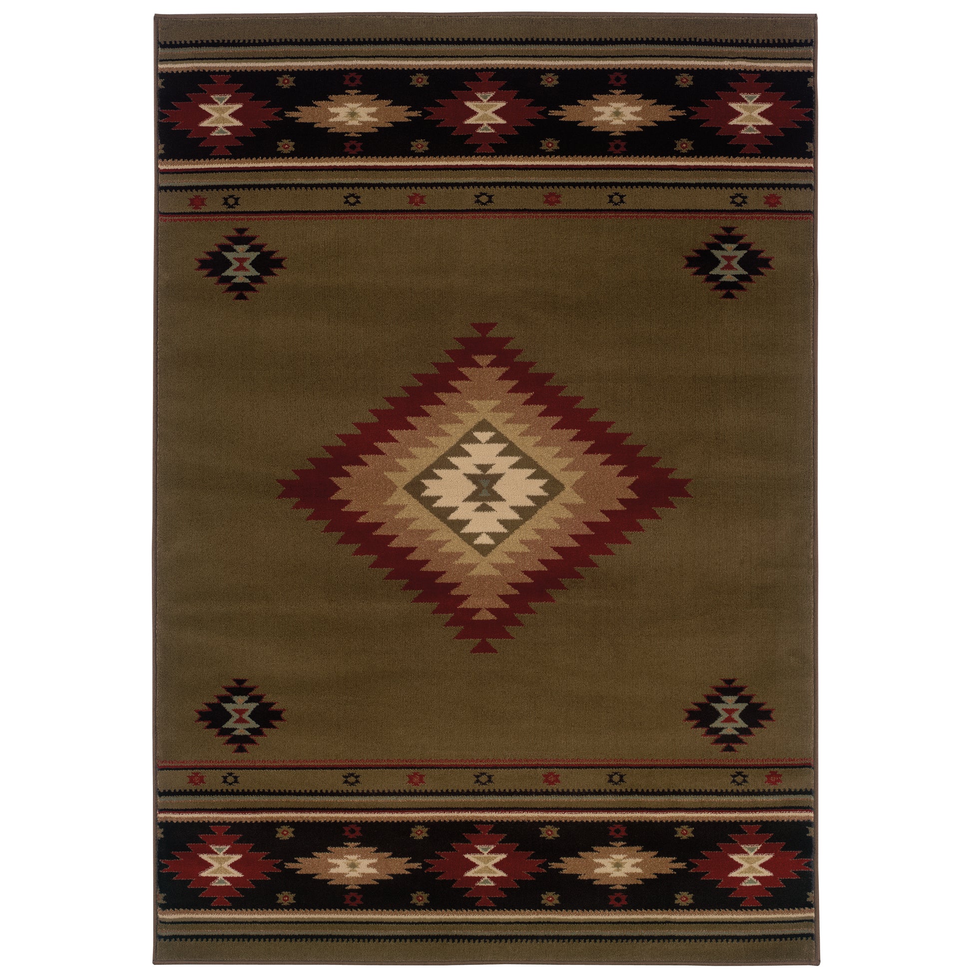 Oriental Weavers Hudson  Green Red Southwestern