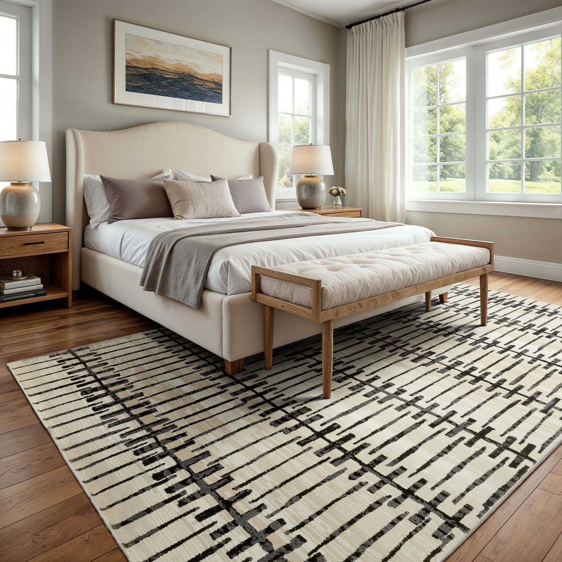 Oriental Weavers Raylan  Ivory Black Modern & Contemporary