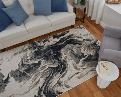 Feizy Micah 39LPF Black Ivory Abstract Machine Woven Rug - Rugs - Feizy - Atlanta Designer Rugs