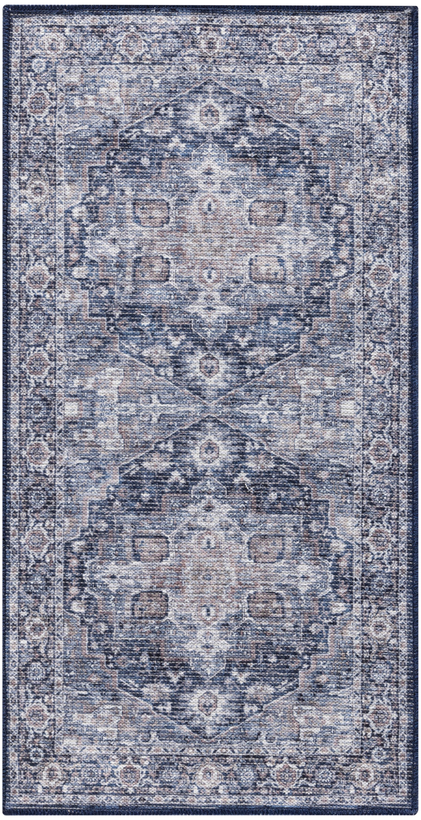 Nourison Home New Concept Washables SR101 Ivory Navy Traditional Machine Woven Rug
