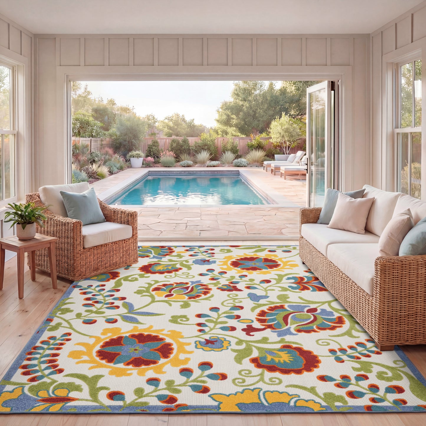 Nourison Home Aloha  Ivory Multicolor  Contemporary