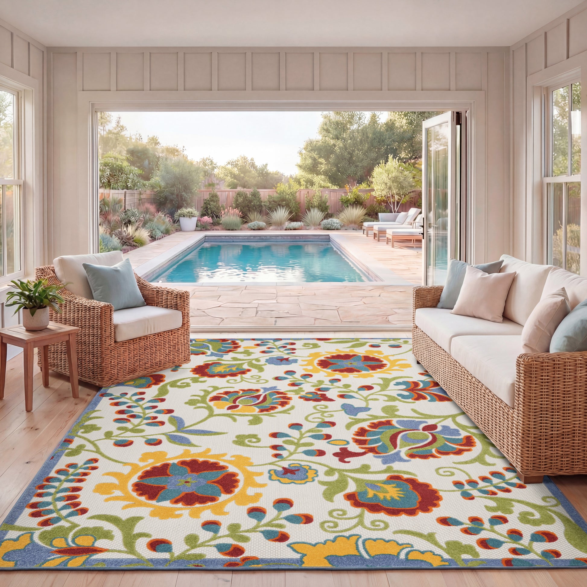 Nourison Home Aloha  Ivory Multicolor  Contemporary