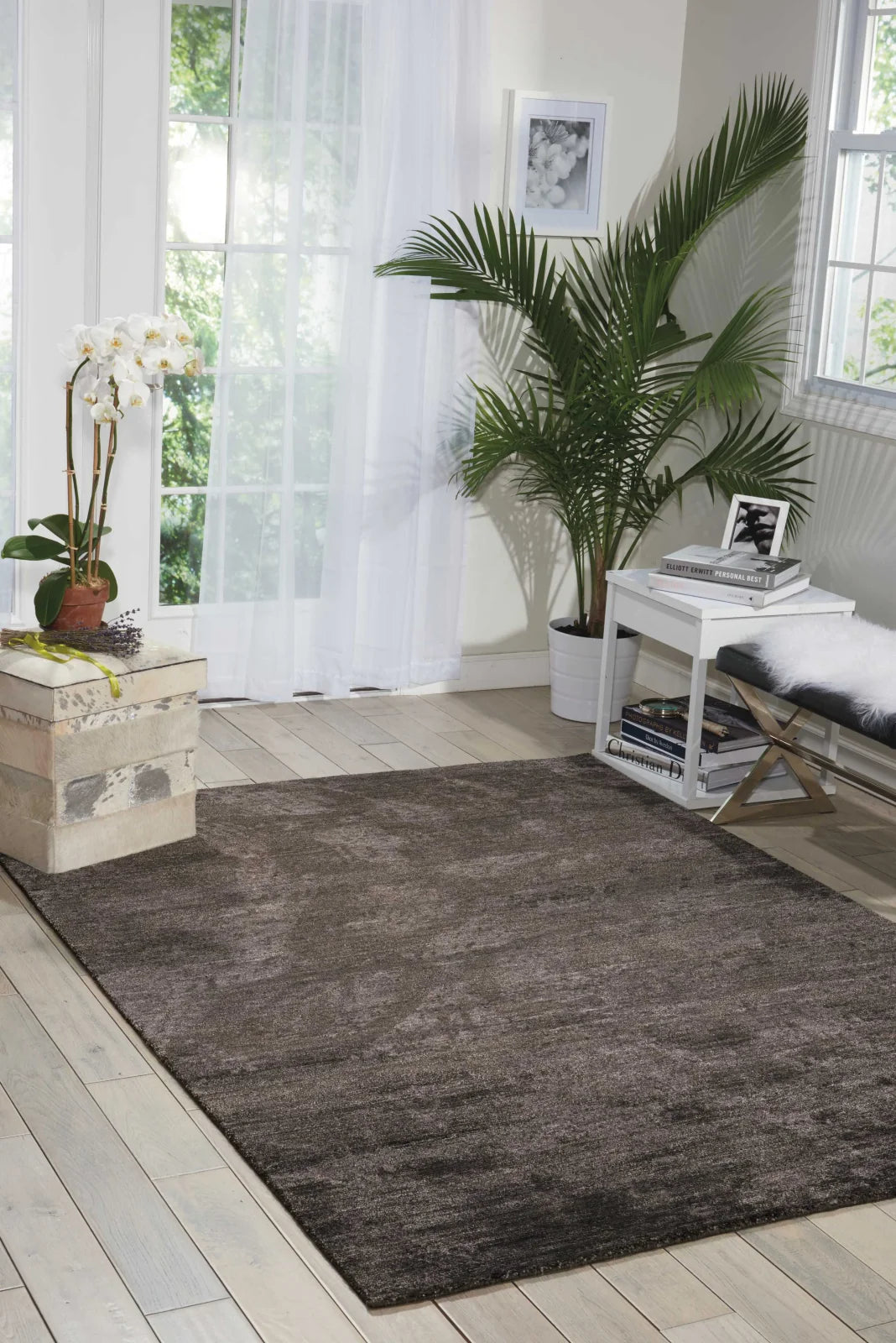 Nourison Home Silk Shadows SHA04 Coal Contemporary Hand Knotted Rug