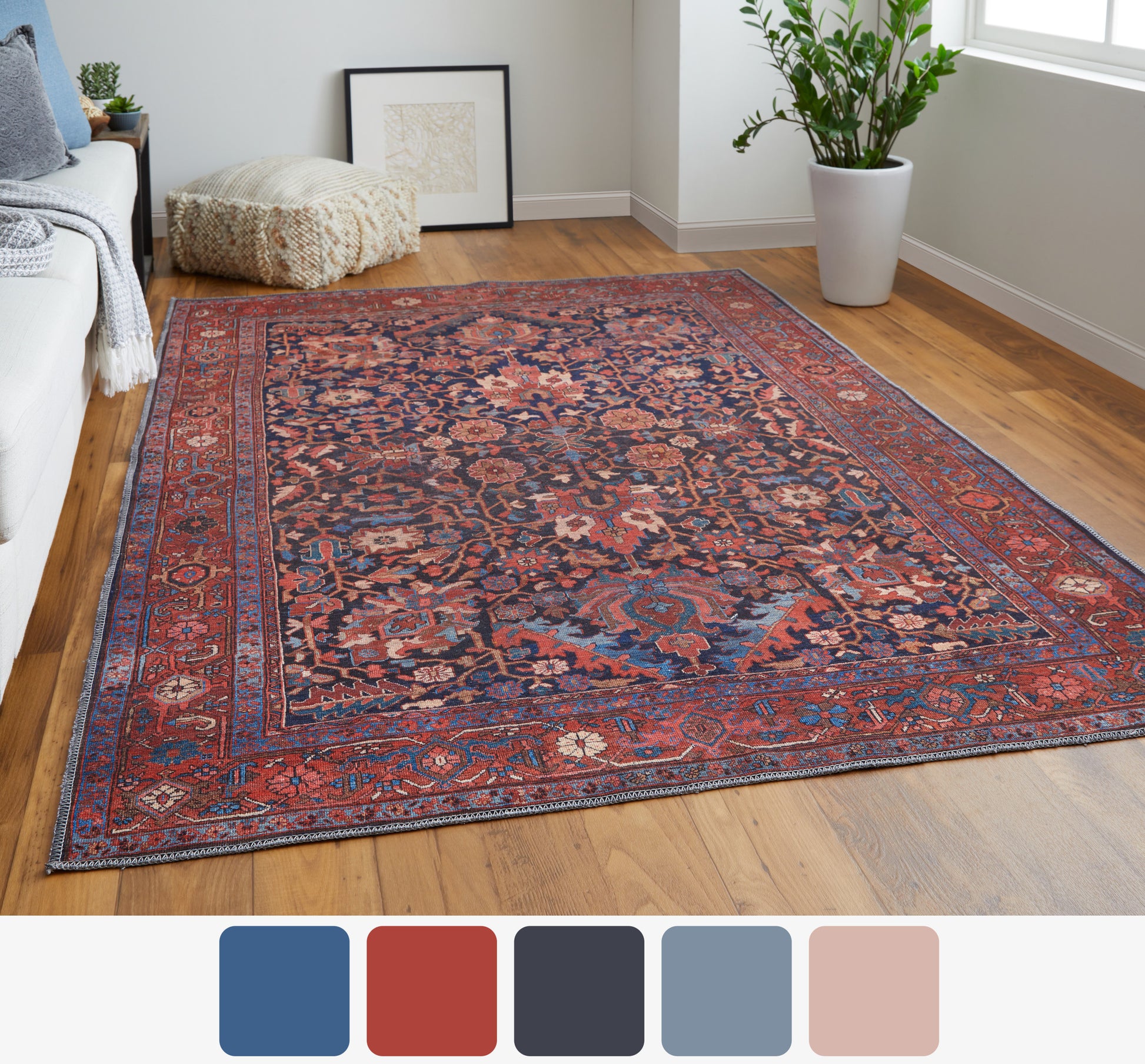 Feizy Rawlins  Red Navy Transitional/Vintage/Bohemian & Eclectic