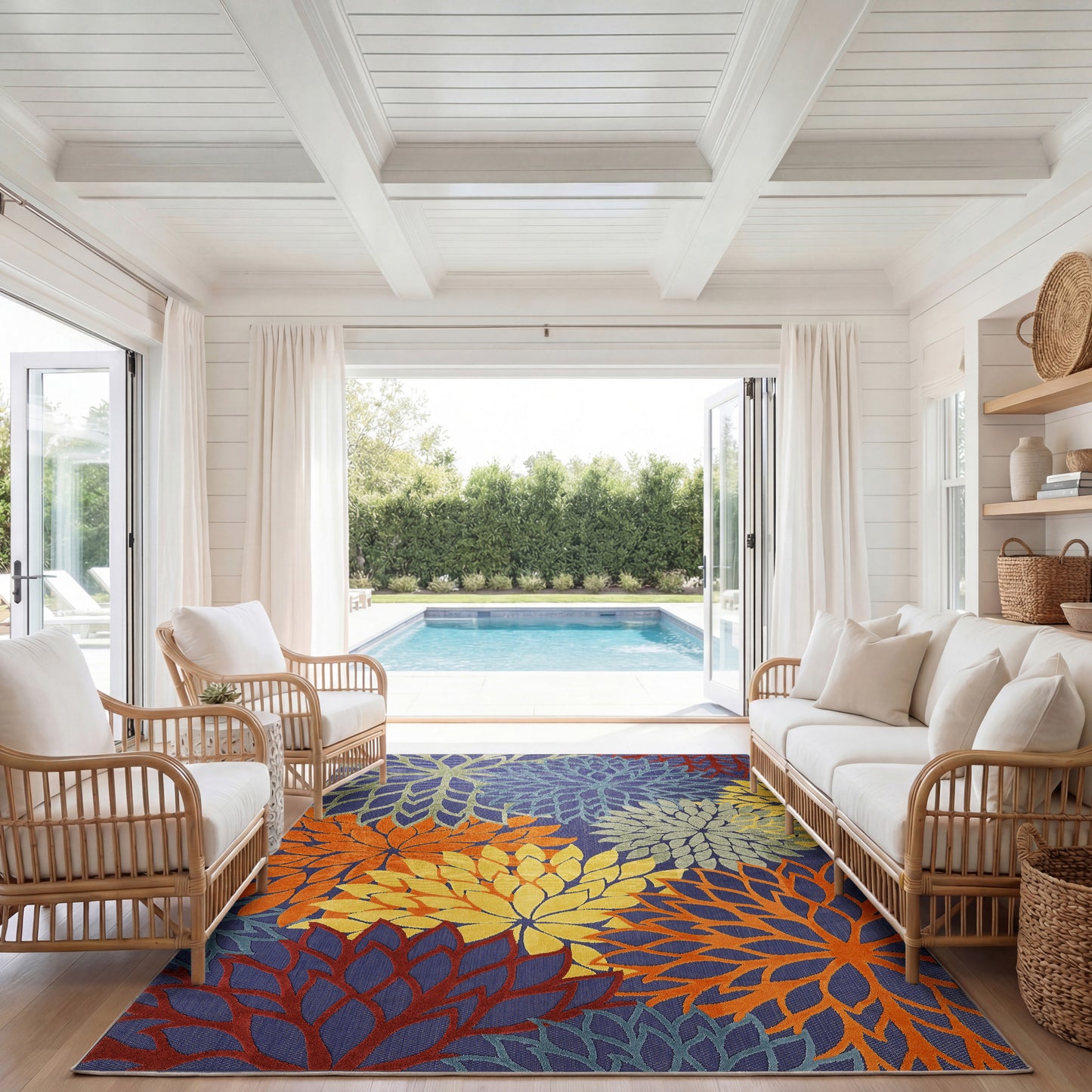 Nourison Home Aloha  Navy Multicolor  Contemporary