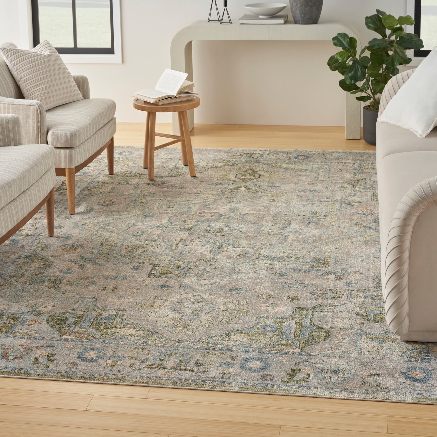 Nourison Home Astra Machine Washable  Blue Green  Traditional