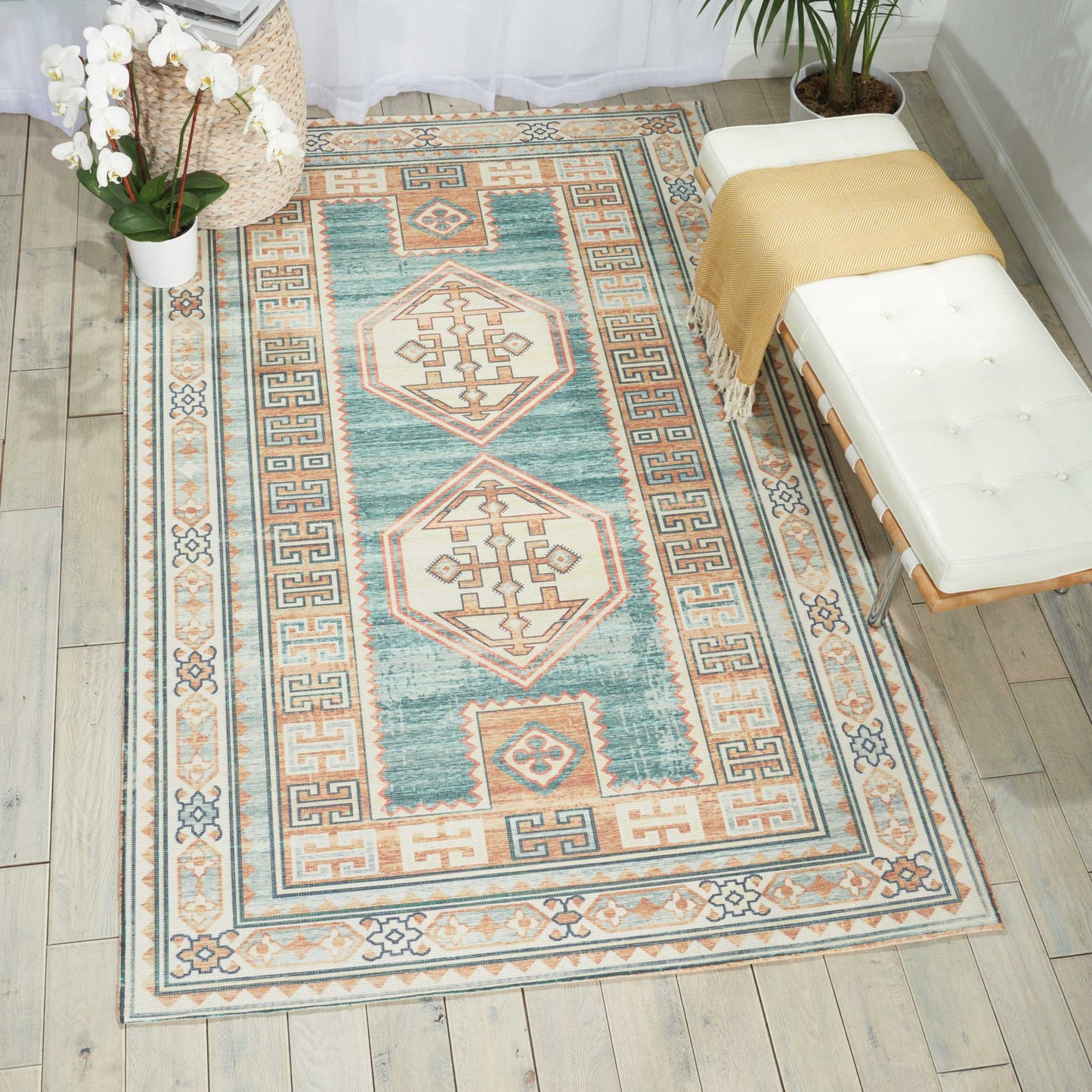 Nourison Home Madera  Teal Green  Transitional