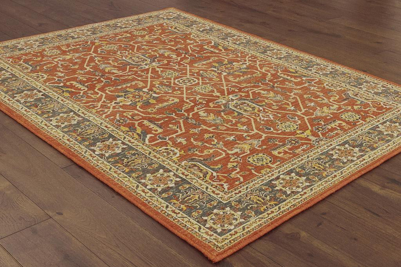 Oriental Weavers TOSCANA 9537C Orange Blue Traditional Power-Loomed Rug