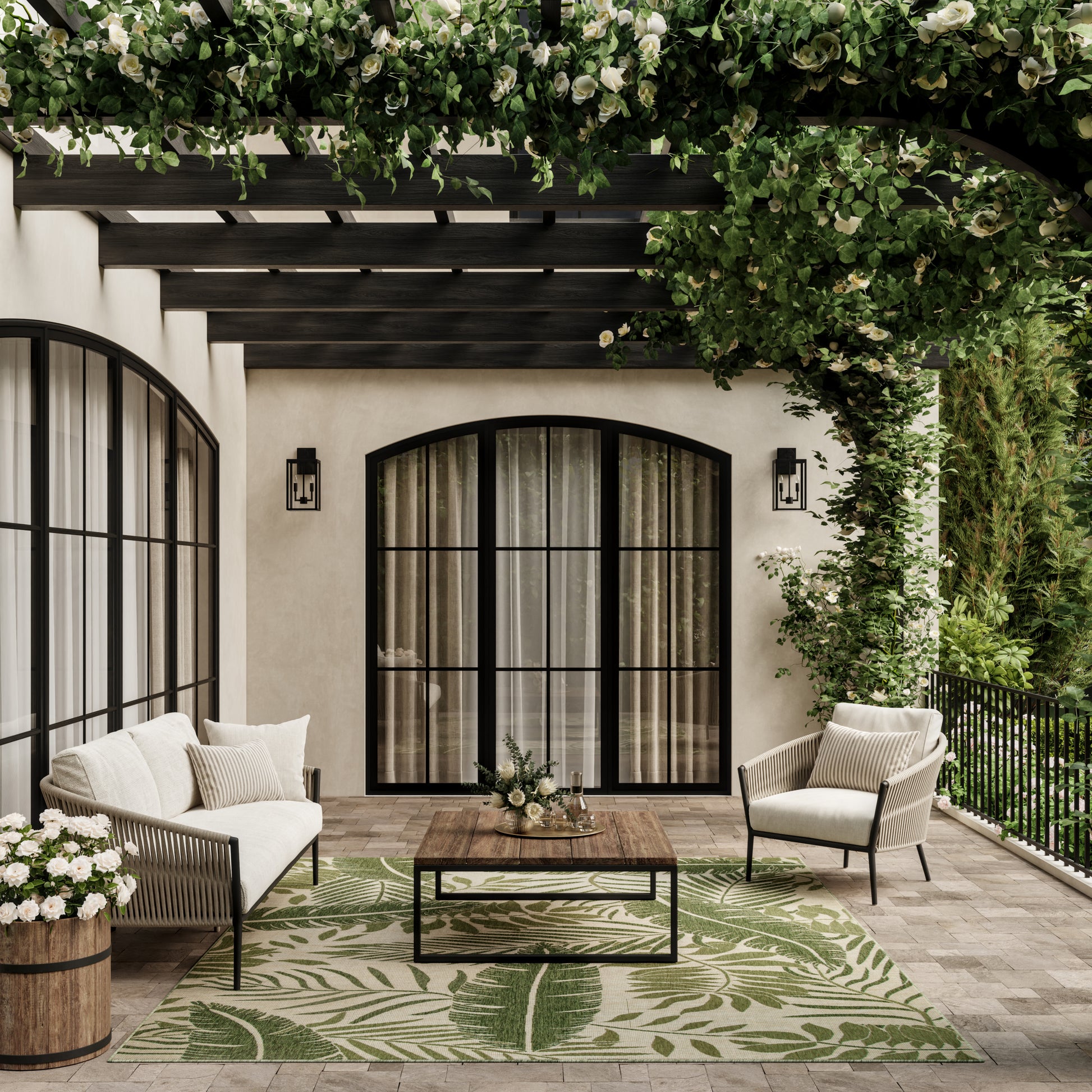Nourison Home Garden Oasis  Ivory Green  Contemporary