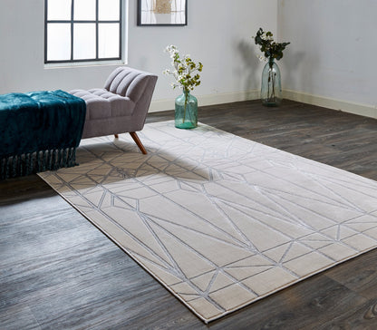 Feizy Micah 3045F Ivory Silver Modern/Mid - Century Modern Machine Woven Rug - Rugs - Feizy - Atlanta Designer Rugs