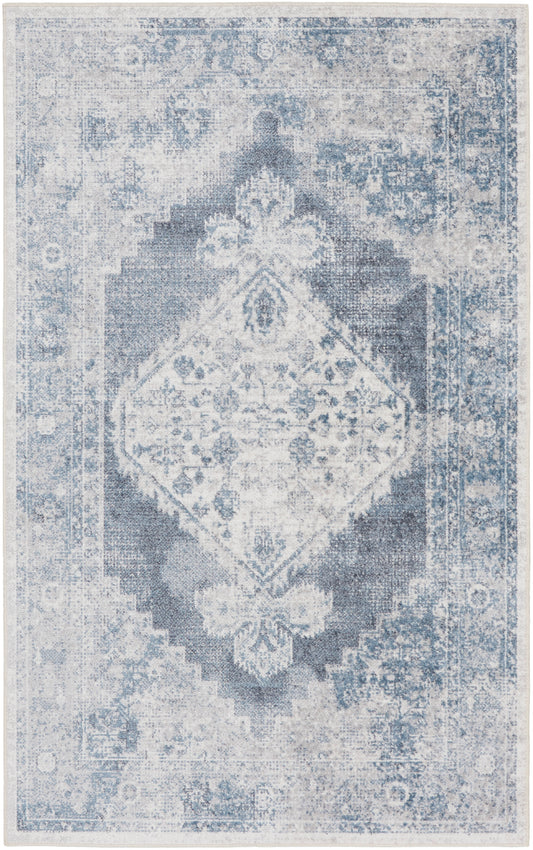 Nourison Home Astra Machine Washable ASW11 Blue Ivory Traditional Machinemade Rug