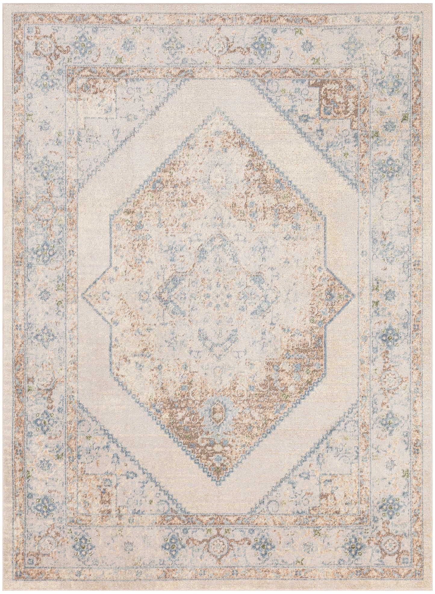 Nourison Home Astra Machine Washable ASW13 Ivory Blue Traditional Power-loomed Rug