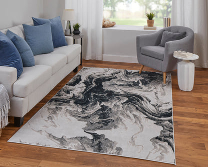 Feizy Micah 39LPF Black Ivory Abstract Machine Woven Rug - Rugs - Feizy - Atlanta Designer Rugs