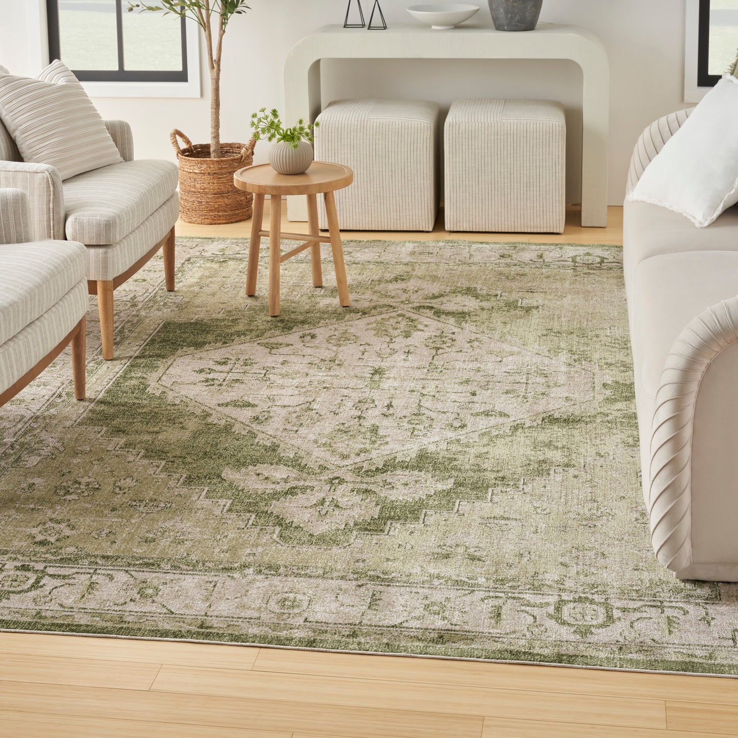 Nourison Home Astra Machine Washable  Ivory Green  Traditional