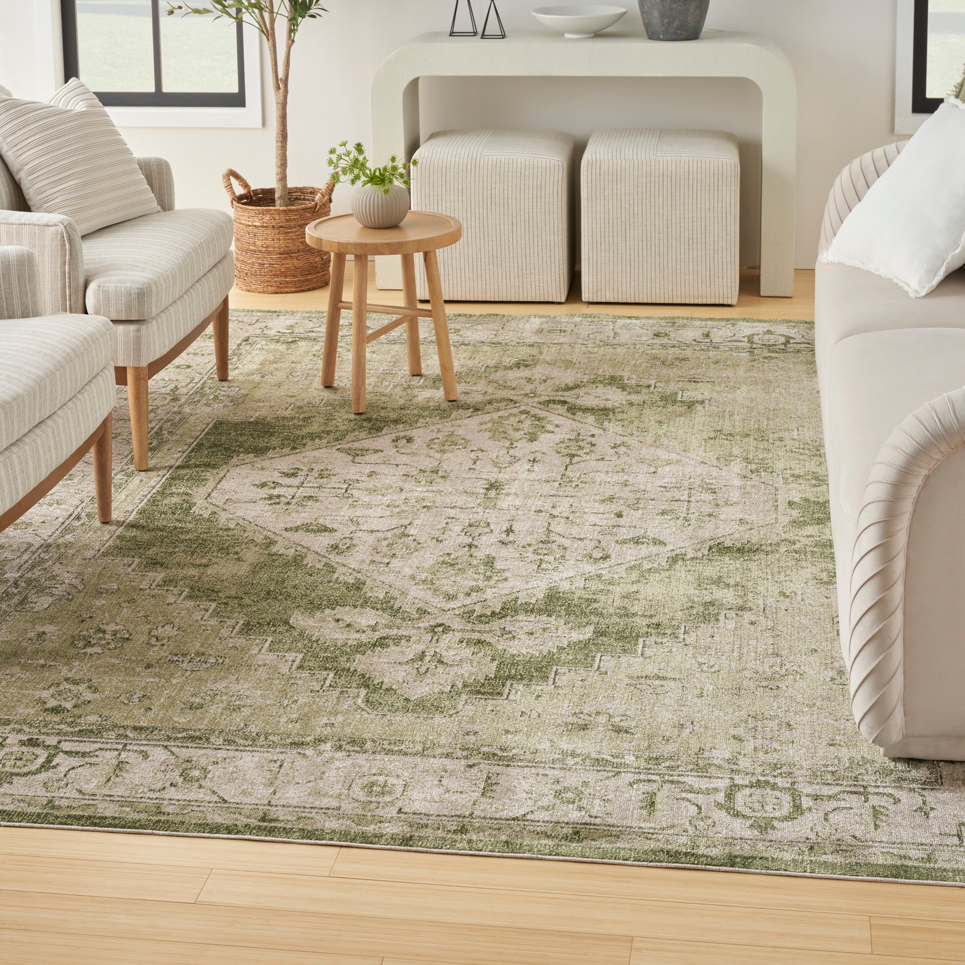 Nourison Home Astra Machine Washable  Ivory Green  Traditional