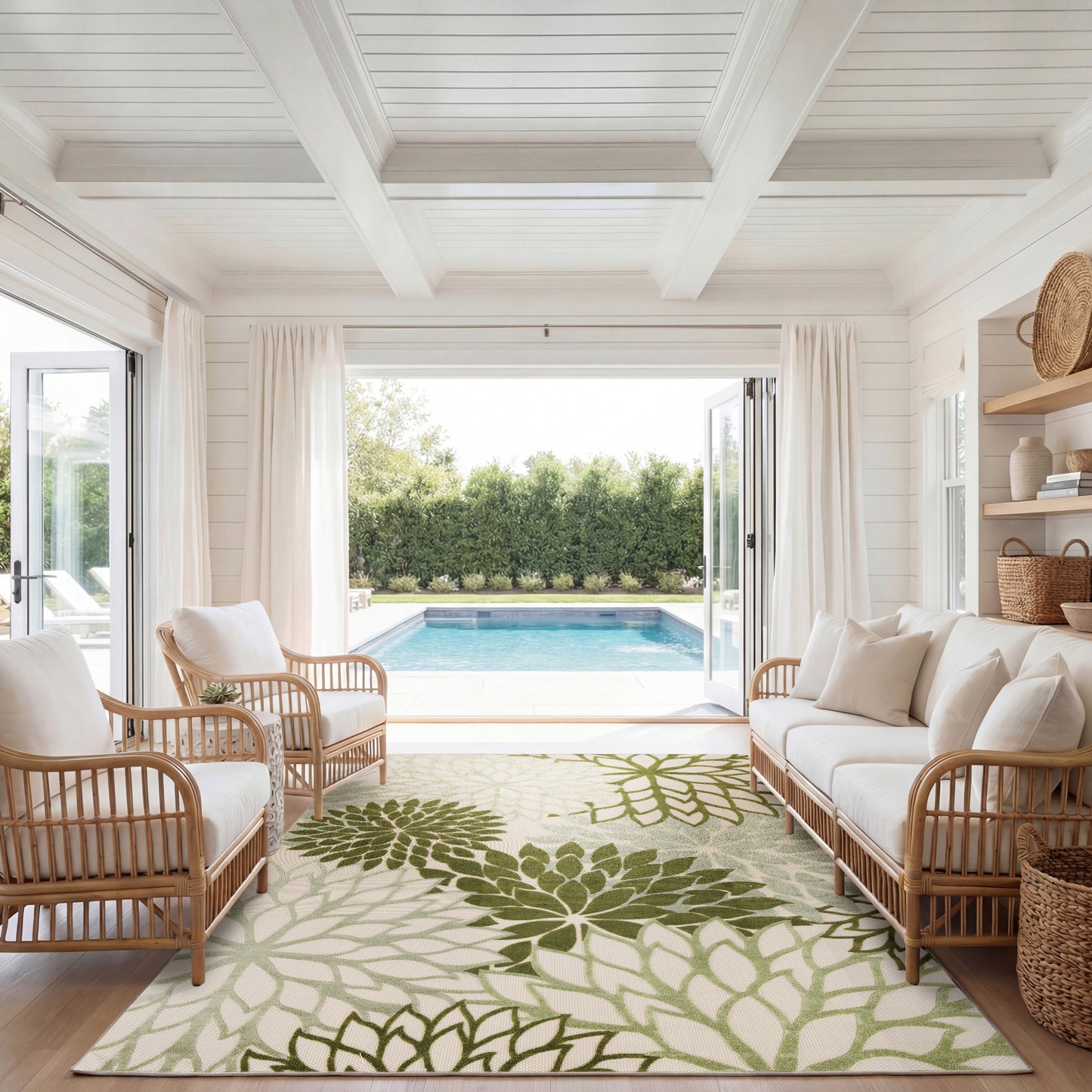 Nourison Home Aloha  Ivory Green  Contemporary