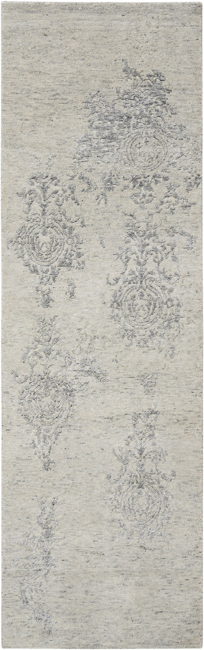 Nourison Home Silk Shadows SHA14 Ivory Silver Transitional Knotted Rug