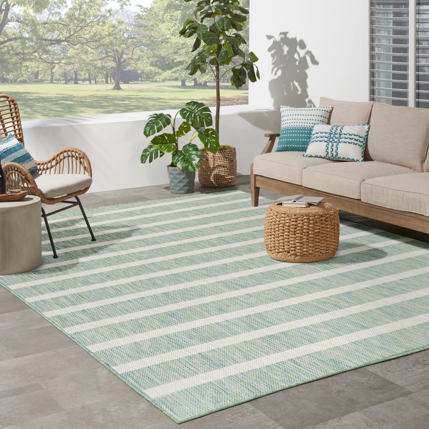 Nourison Home Positano  Blue Green Ivory  Contemporary