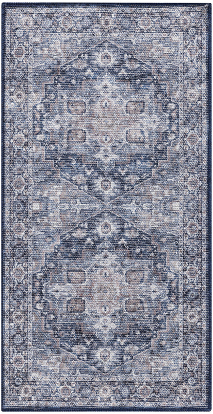 Nourison Home New Concept Washables SR101 Ivory Navy Traditional Machine Woven Rug