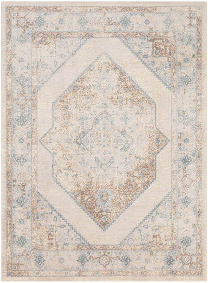 Nourison Home Astra Machine Washable ASW13 Ivory Blue Traditional Power-loomed Rug