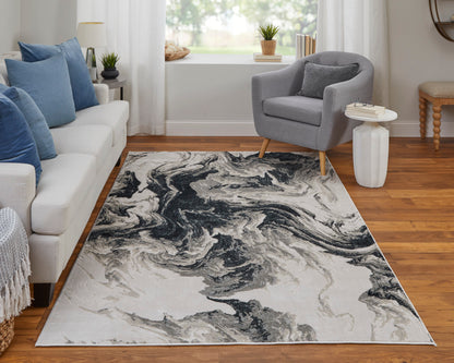 Feizy Micah 39LPF Black Ivory Abstract Machine Woven Rug - Rugs - Feizy - Atlanta Designer Rugs