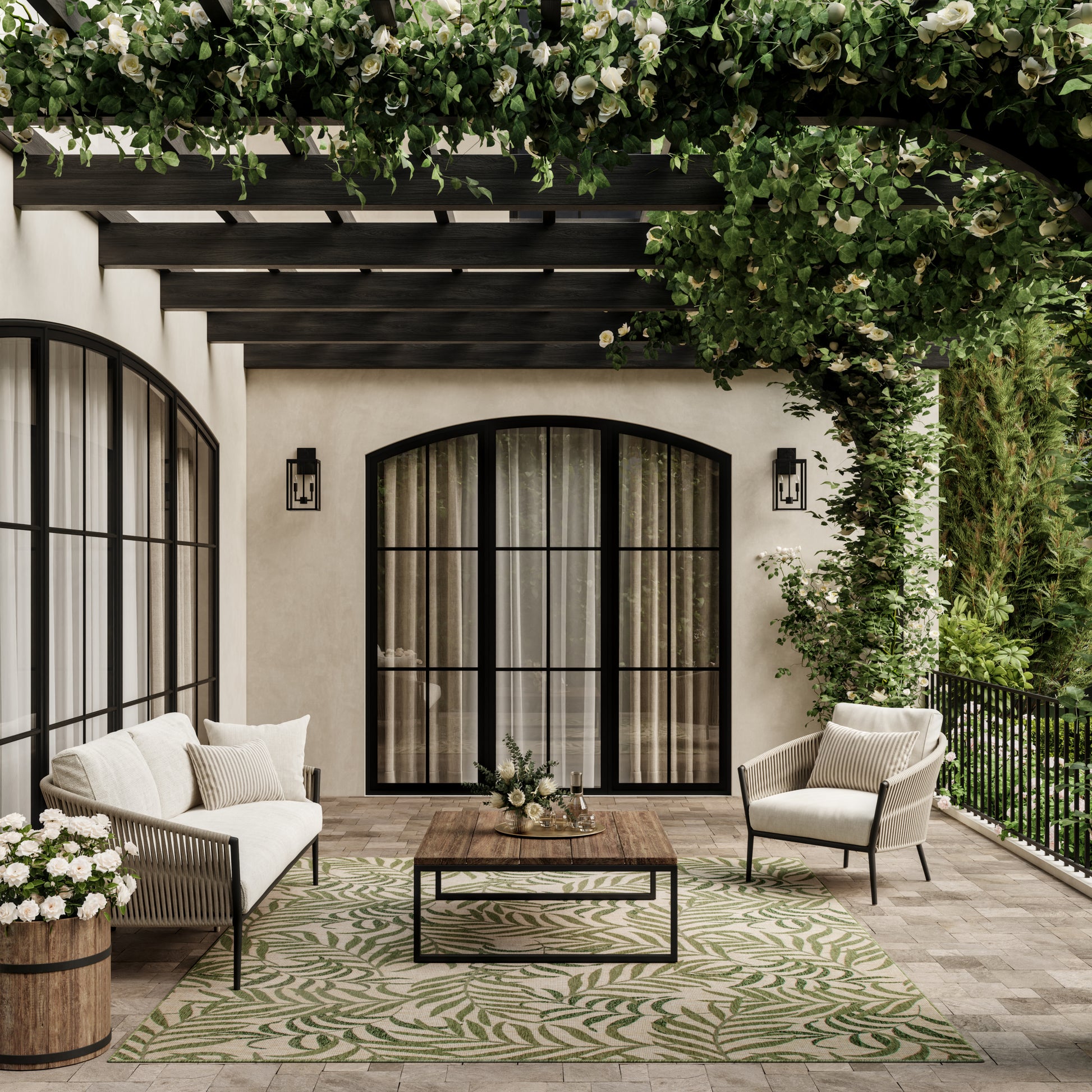 Nourison Home Garden Oasis  Ivory Green  Contemporary