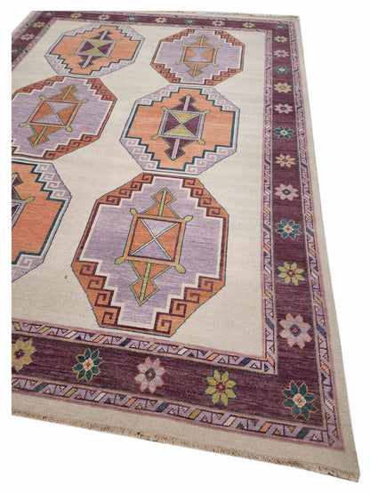 Artisan Blossom Ivory Aubergine Traditional Knotted Rug - Rugs - Artisan - Atlanta Designer Rugs