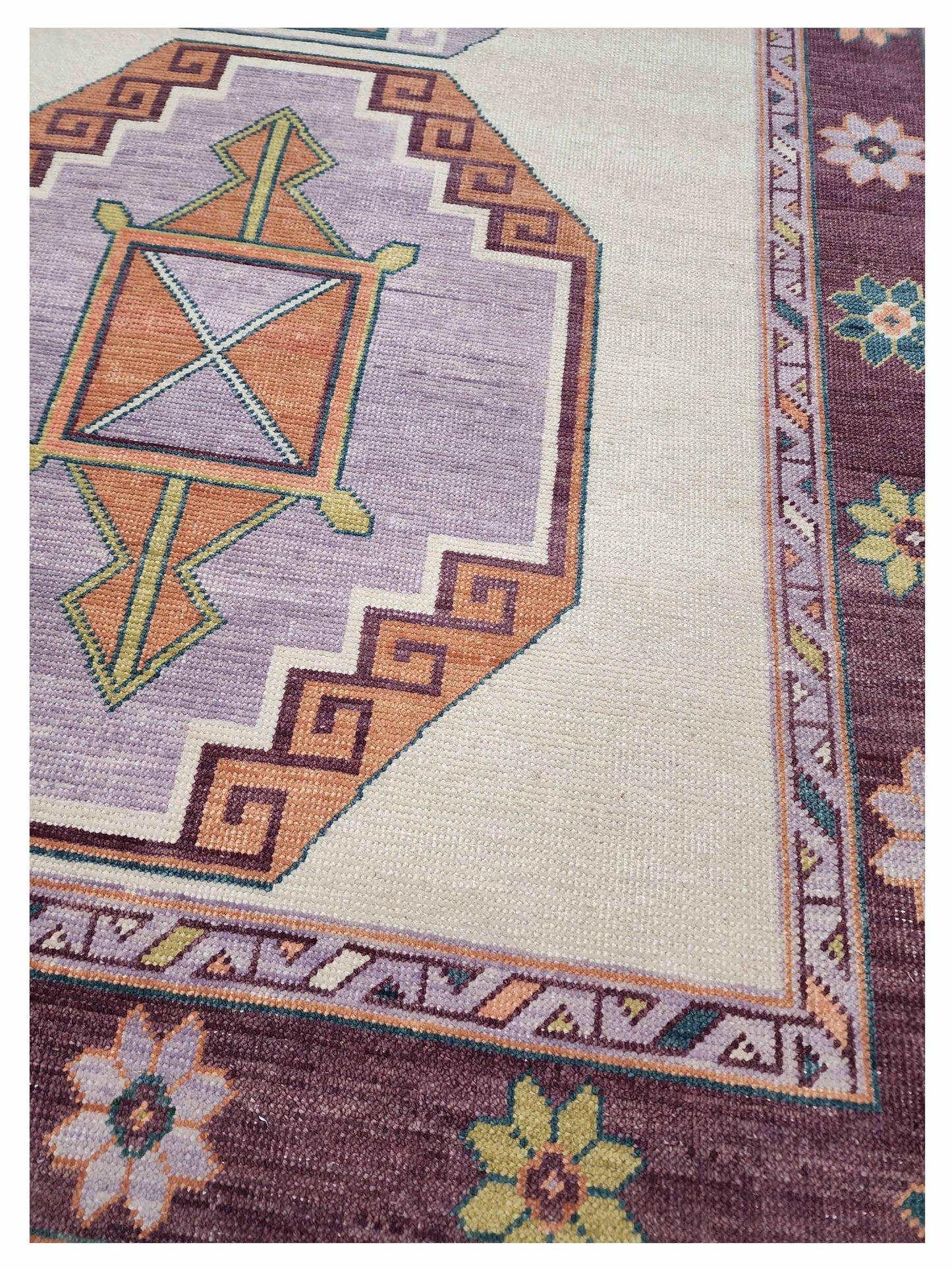 Artisan Blossom  Ivory Aubergine Traditional Knotted Rug