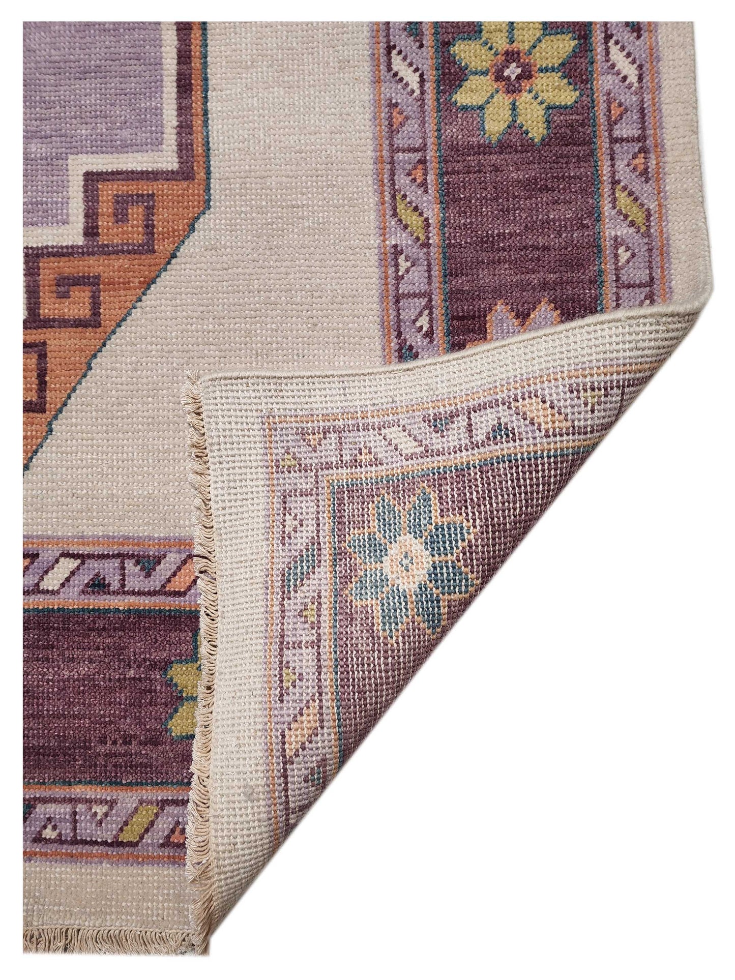 Artisan Blossom  Ivory Aubergine Traditional Knotted Rug