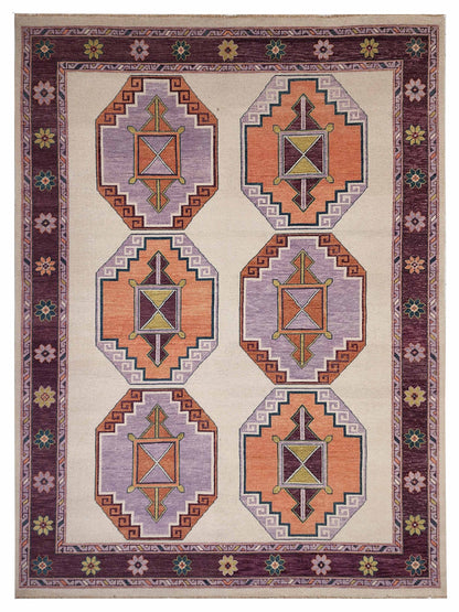 Artisan Blossom Ivory Aubergine Traditional Knotted Rug - Rugs - Artisan - Atlanta Designer Rugs