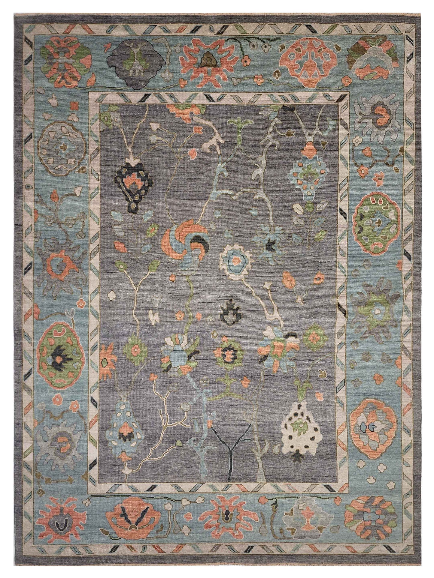 Artisan Blossom Zoy Grey Traditional Knotted Rug
