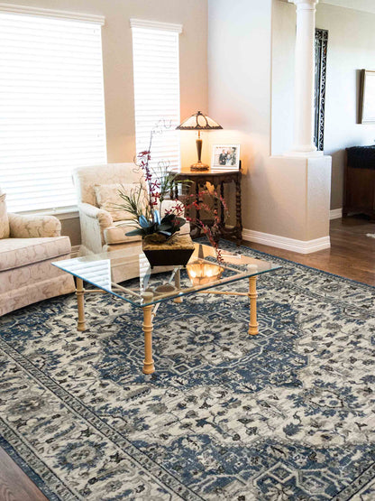 Artisan Bella Cream Blue Transitional Machinemade Rug - Rugs - Artisan - Atlanta Designer Rugs