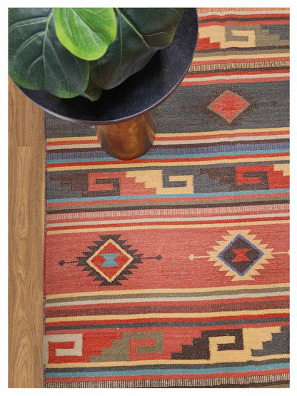 Artisan Kim Red Beige Kilim Woven Rug - Rugs - Artisan - Atlanta Designer Rugs