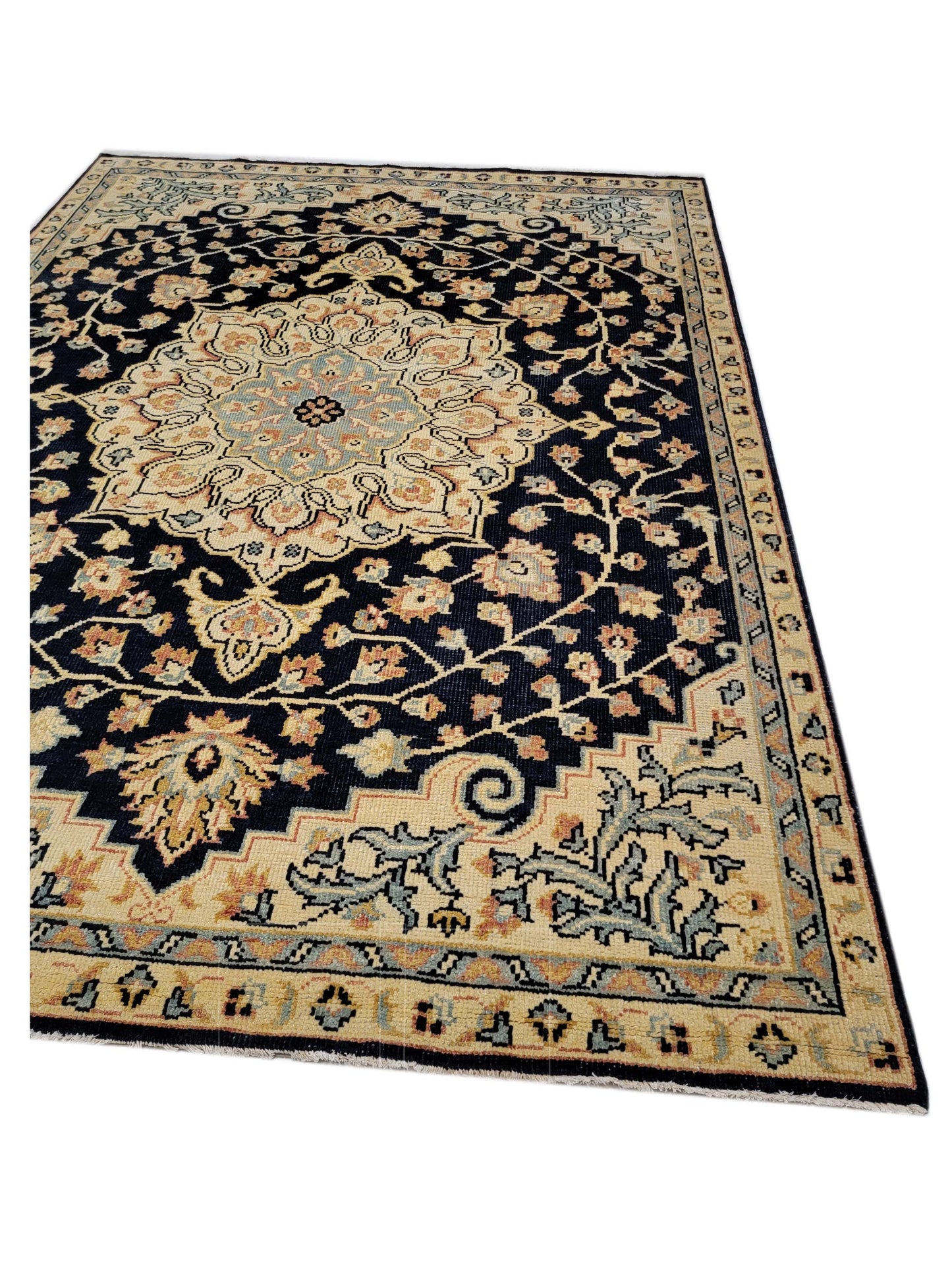 Artisan Aimee  Navy Gold Traditional Knotted Rug