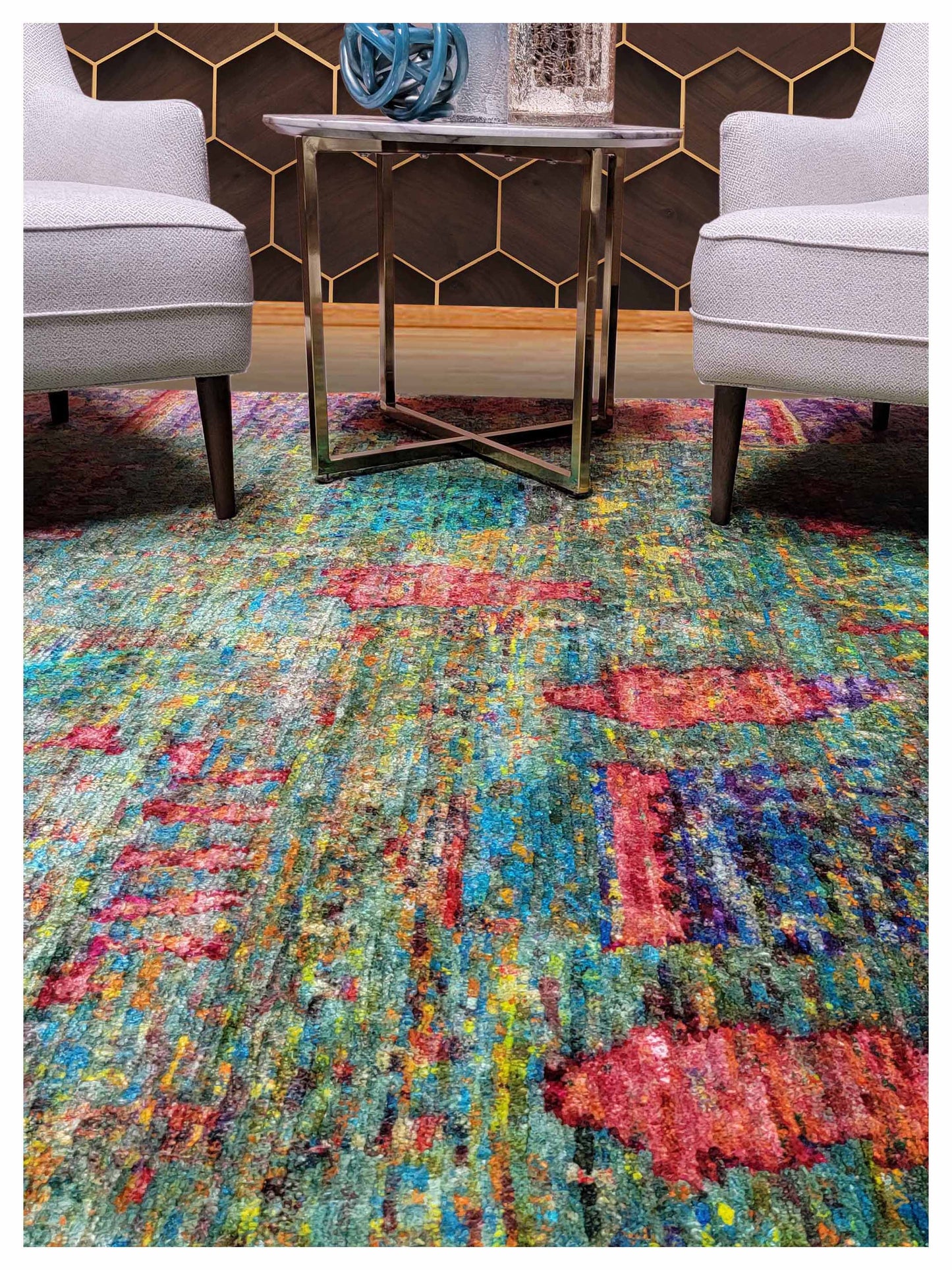 Artisan Ashley  Multi Green Transitional Knotted Rug