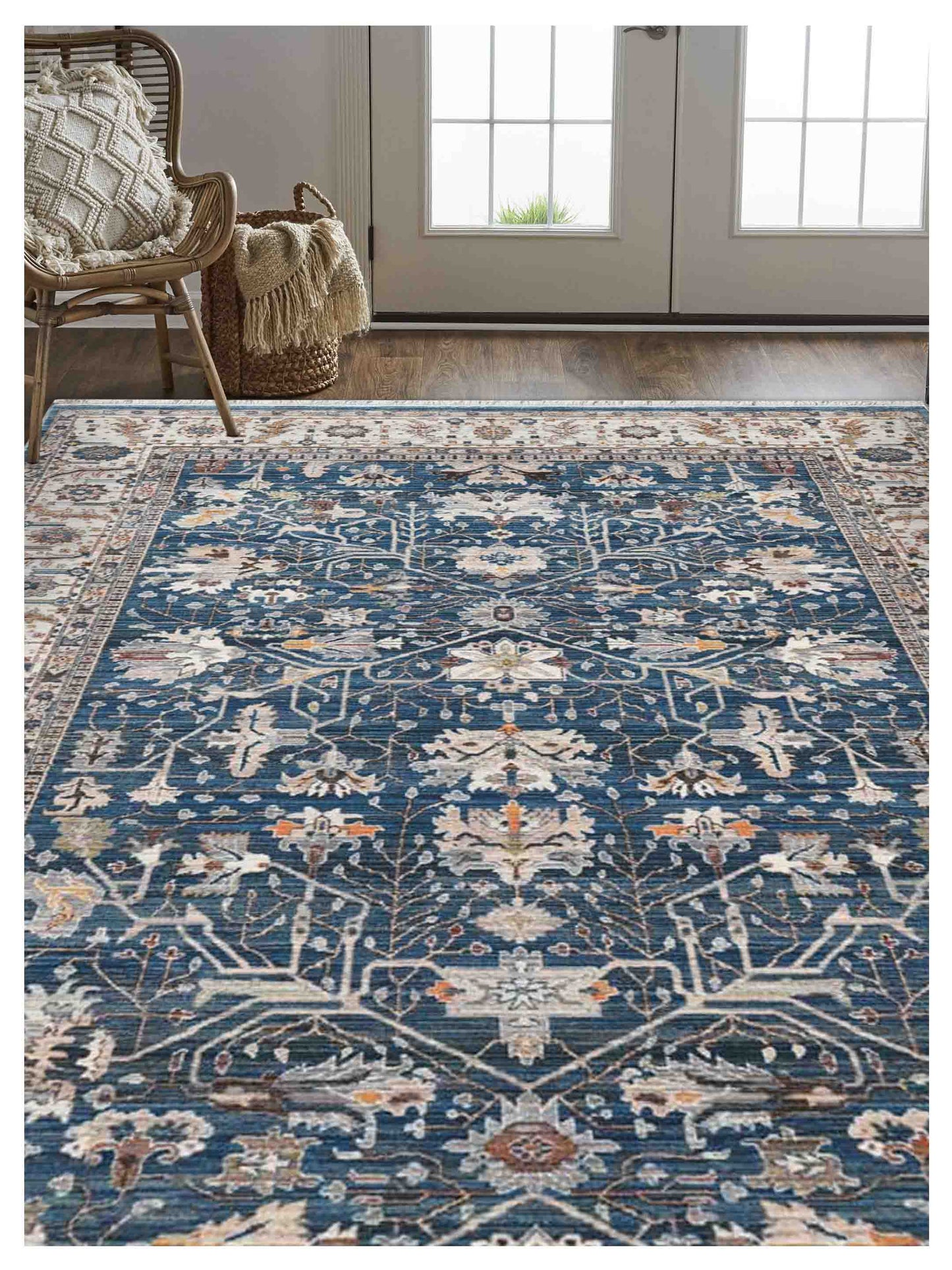 Limited Dolly DA-205 NAVY BLUE IVORY Traditional Machinemade Rug