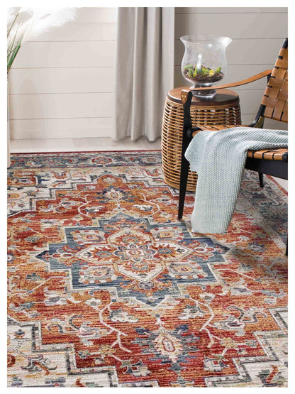 Artisan Bellisimo Red Blue Traditional Machinemade Rug