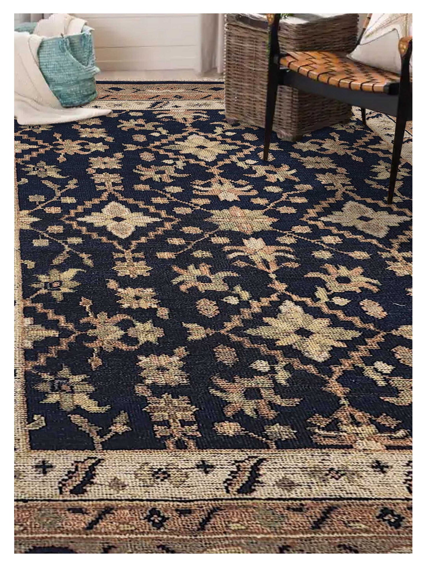 Artisan Felicity  Navy Ivory Traditional Knotted Rug