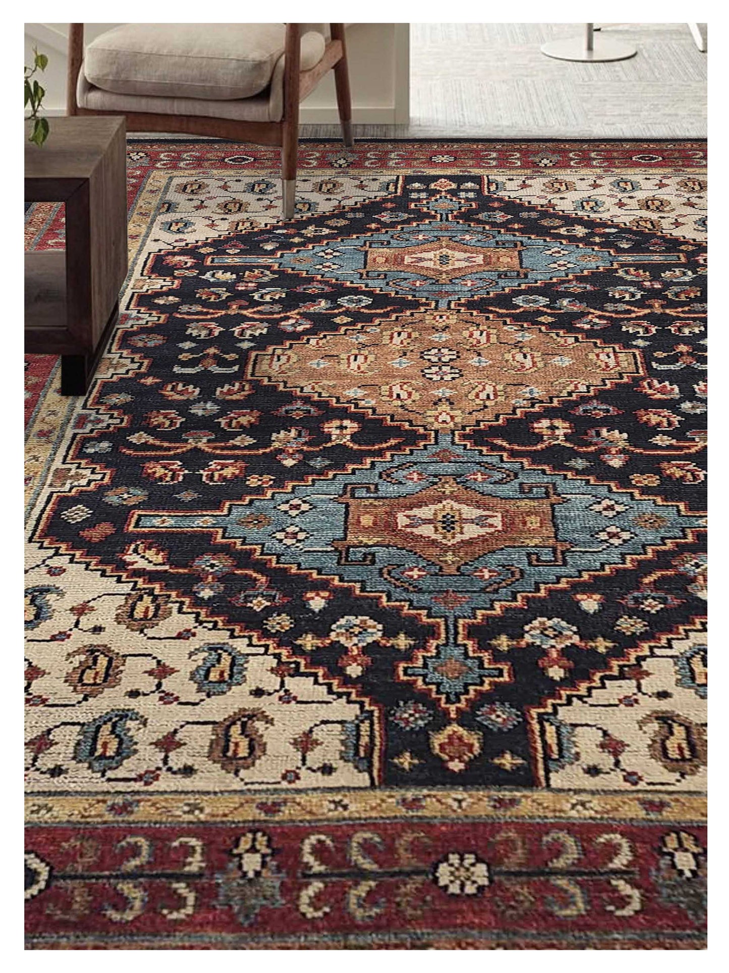 Artisan Felicity  Blue Red Traditional Knotted Rug