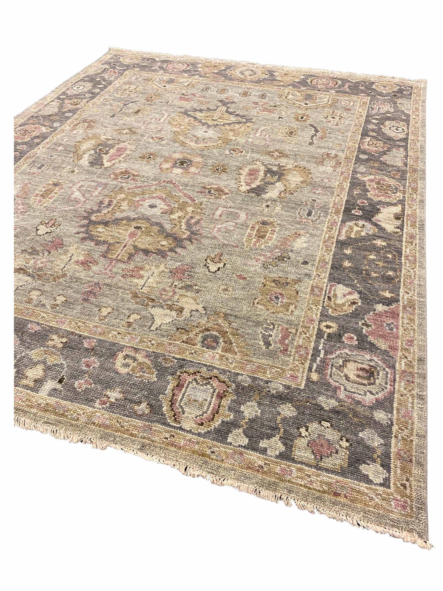 Artisan Felicity  Sage Green Grey Traditional Knotted Rug