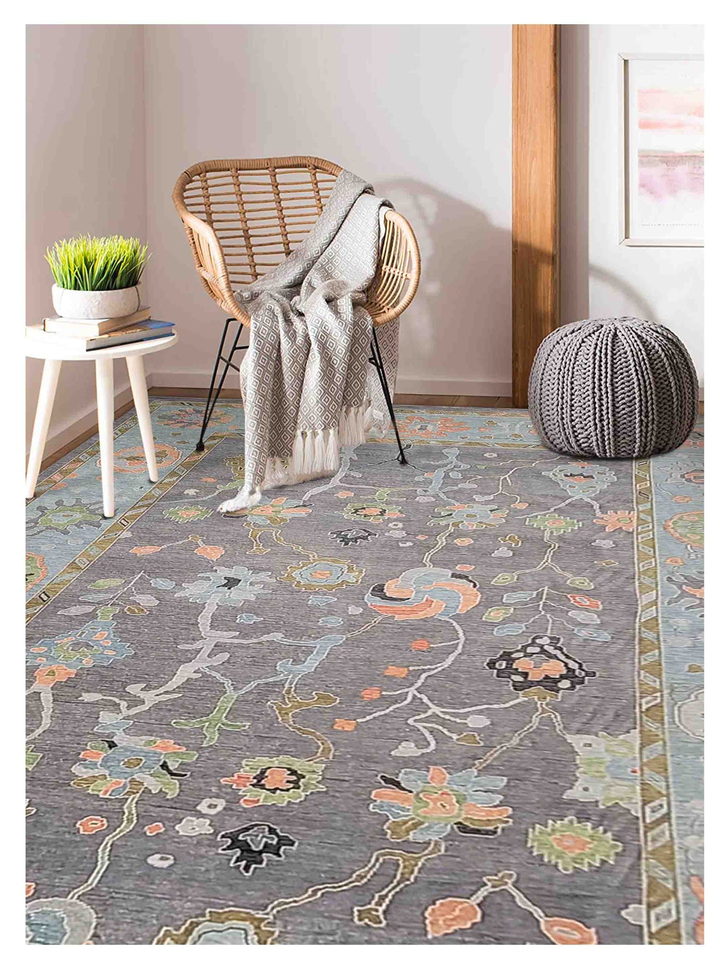 Artisan Blossom  Dk.Grey Grey Traditional Knotted Rug
