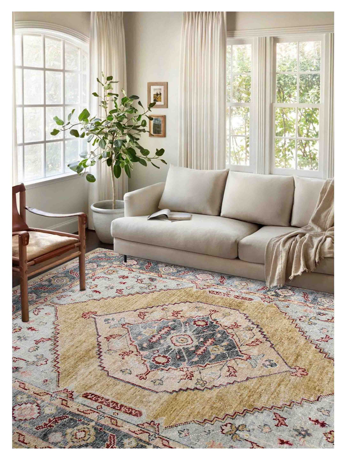 Artisan Felicity  Gold Blue Traditional Knotted Rug