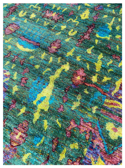 Artisan Cameron  Green Multi Modern Knotted Rug