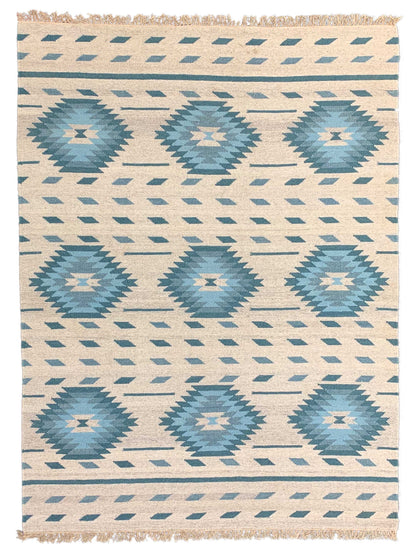 Artisan Kim Natural Turquoise Kilim Woven Rug - Rugs - Artisan - Atlanta Designer Rugs