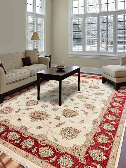 Artisan Zara Ivory Red Traditional Knotted Rug - Rugs - Artisan - Atlanta Designer Rugs