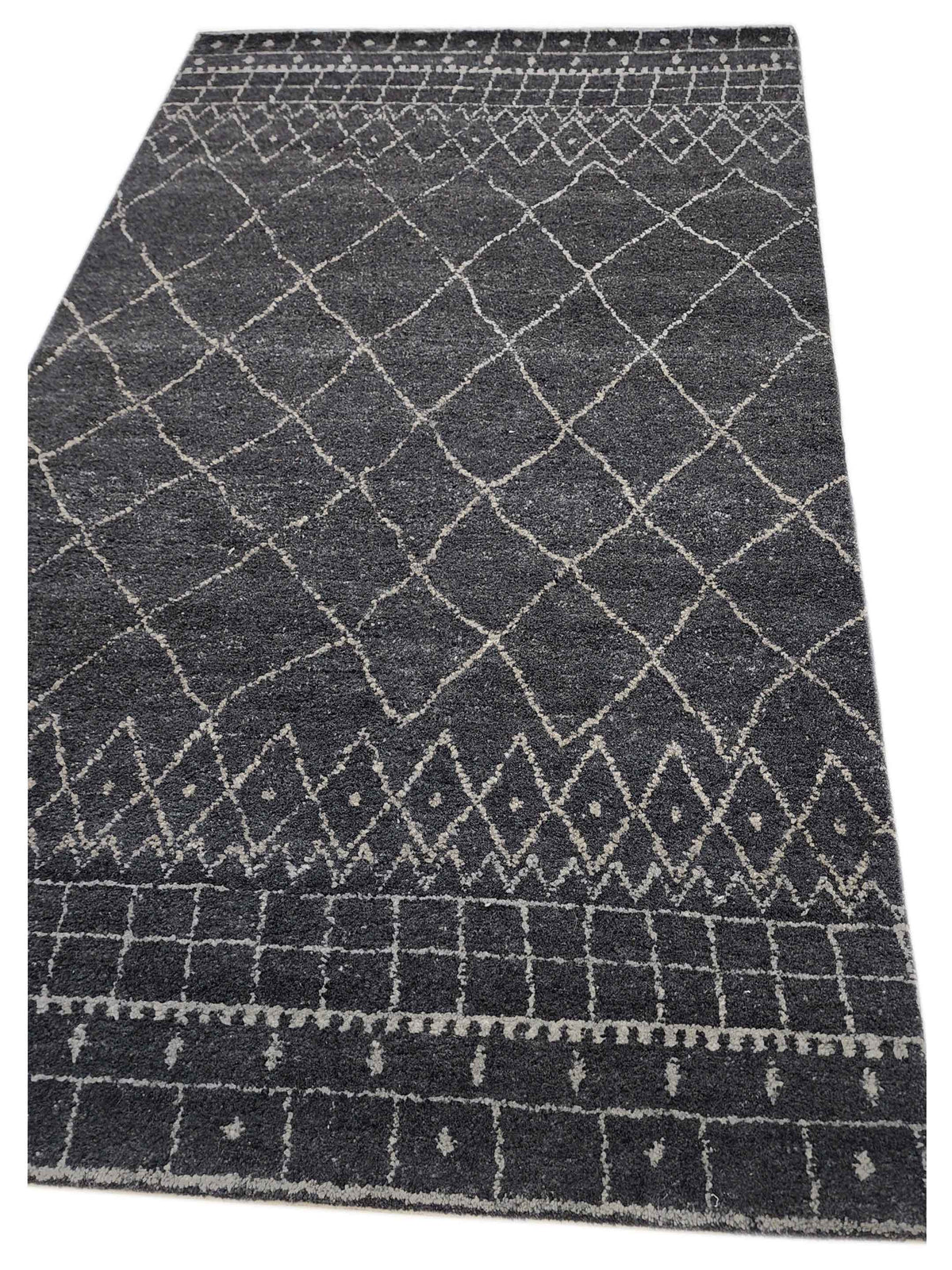 Ivory Black Pattern Rug Handmade Ivory Black Knotted Rug - Moroccan Style – Atlanta Designer Rugs