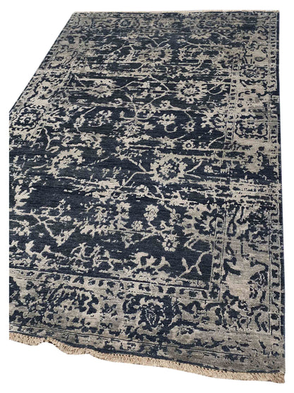 Artisan Elisabeth  Navy Silver Traditional Knotted Rug