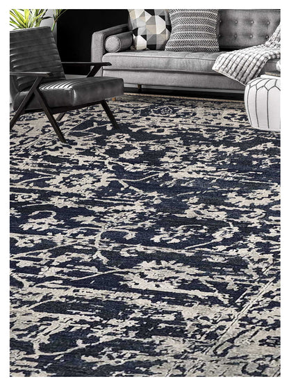 Artisan Elisabeth  Navy Silver Traditional Knotted Rug